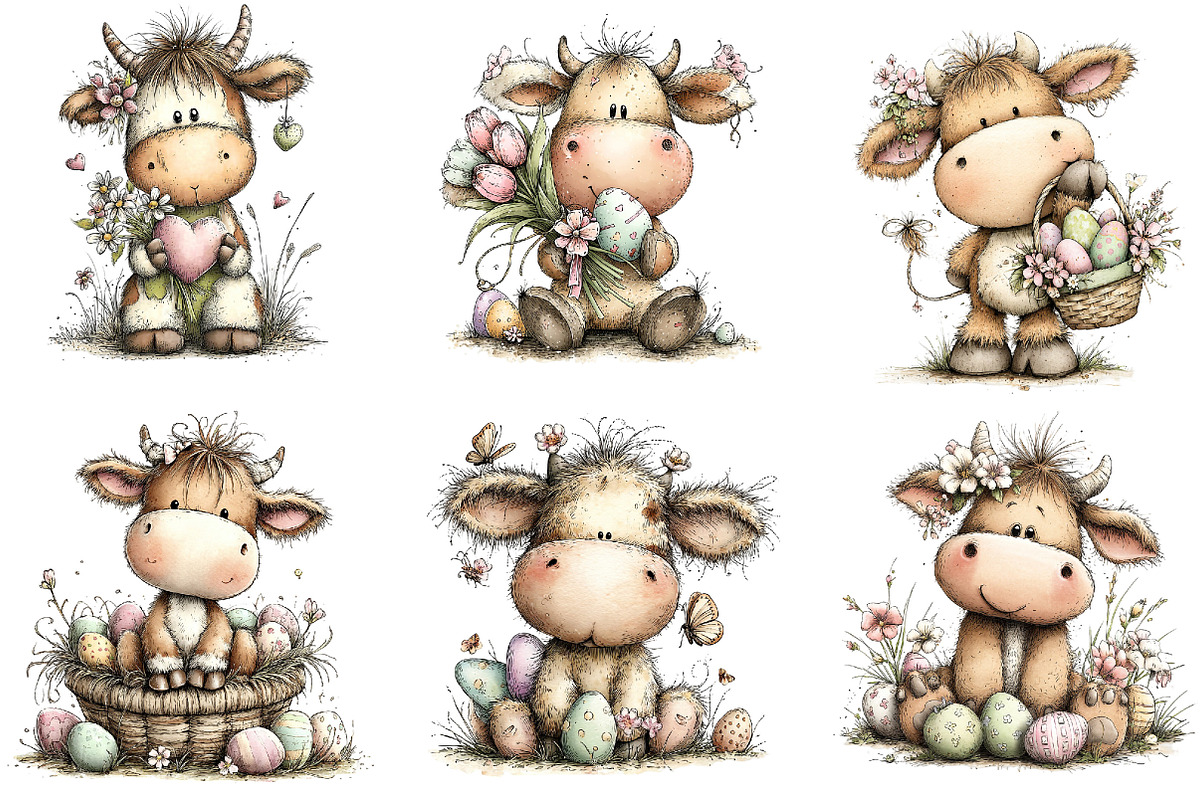 Whimsical Easter Cow Clipart, an Illustration by Dream Creation (Photo 3 of 6)
