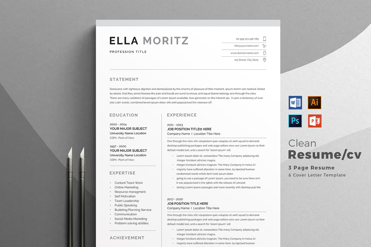 Professional Word Resume CV, a Resume Template by Creatune (Photo 1 of 4)