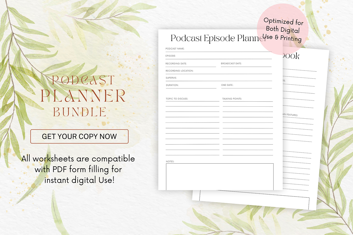 Podcast Planner Canva Template + PDF, a Stationery Template by Designbudy (Photo 5 of 7)