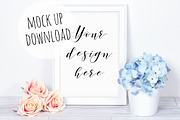 Floral White Frame Mockup Photo, a Print Template by Pixomize (Thumbnail 1 of 2)