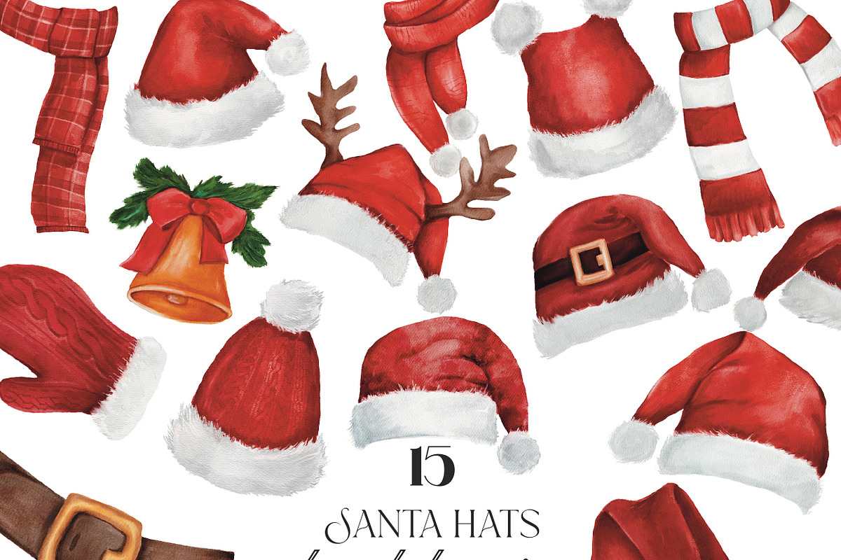 Watercolour Santa red hats, a Seasonal Illustration by Julia Bogdan (Photo 1 of 4)