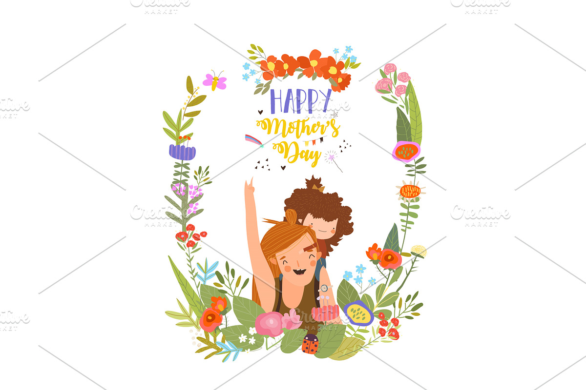 Cute Floral Frame Composed with, a Person Illustration by Maria Starus