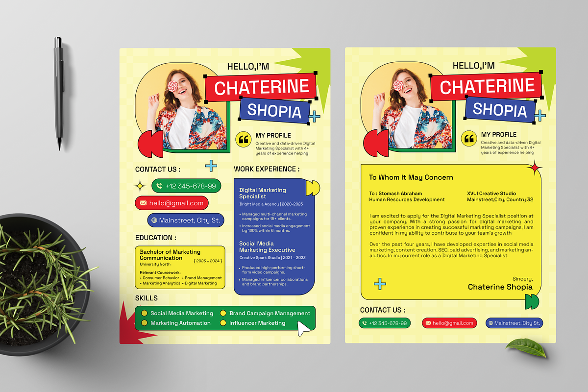 Playful Digital Marketing CV Resume, a Resume Template by Annora Studio (Photo 2 of 6)