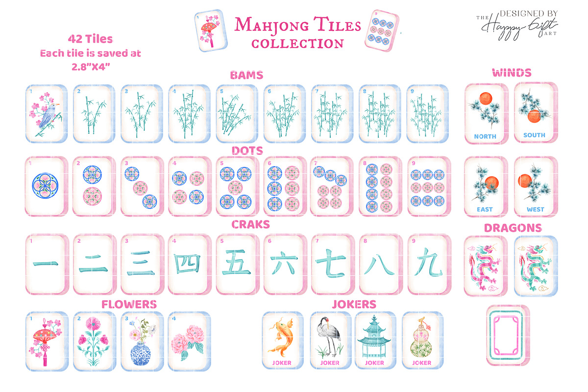 Chinoiserie Mahjong Illustrations, a Decorative Illustration by TheHappyGiftArt (Photo 2 of 11)