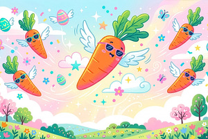 Whimsical flying carrots with wings, a Holiday Photo by Imaginarium