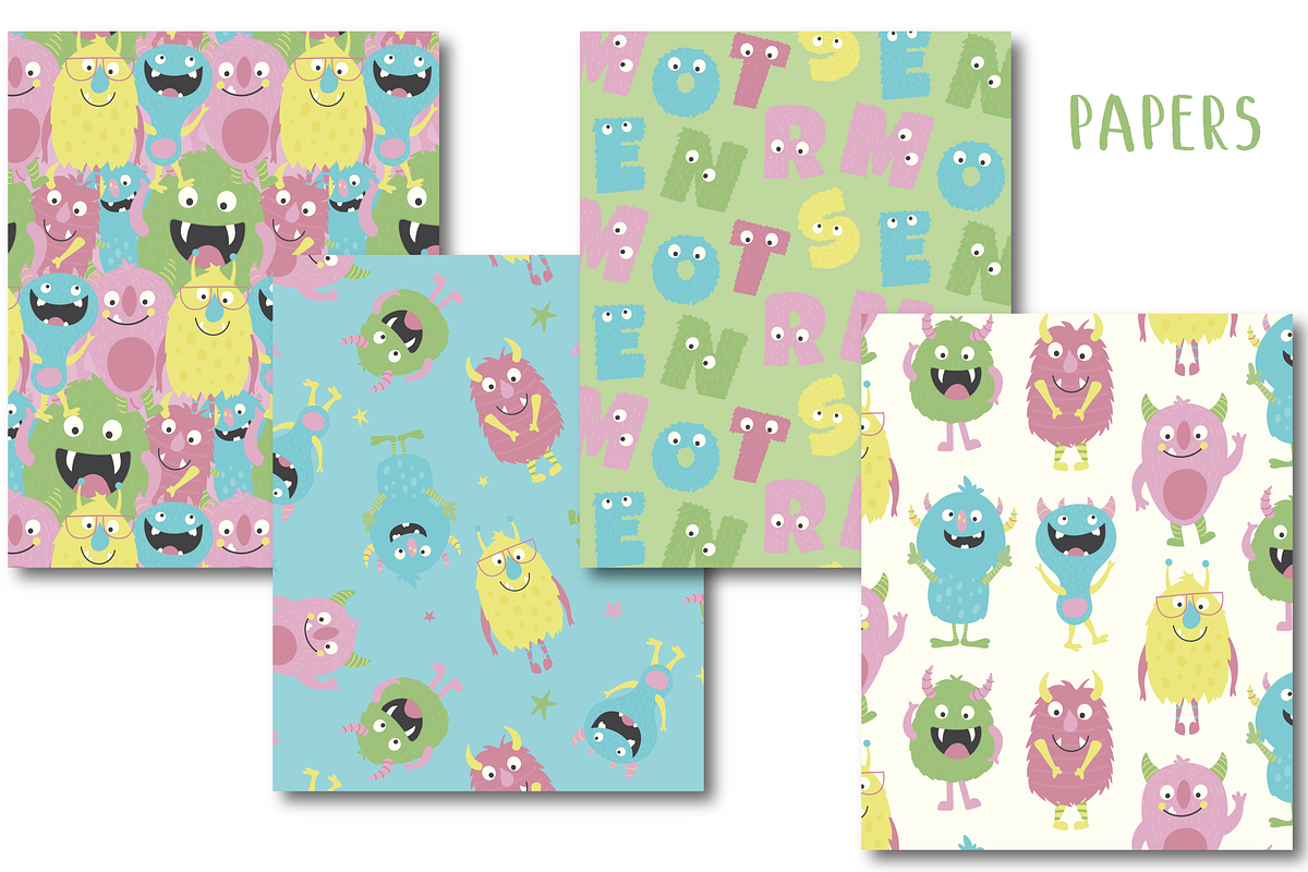 Monsters paper, a Pattern Graphic by Poppymoondesign (Photo 2 of 3)