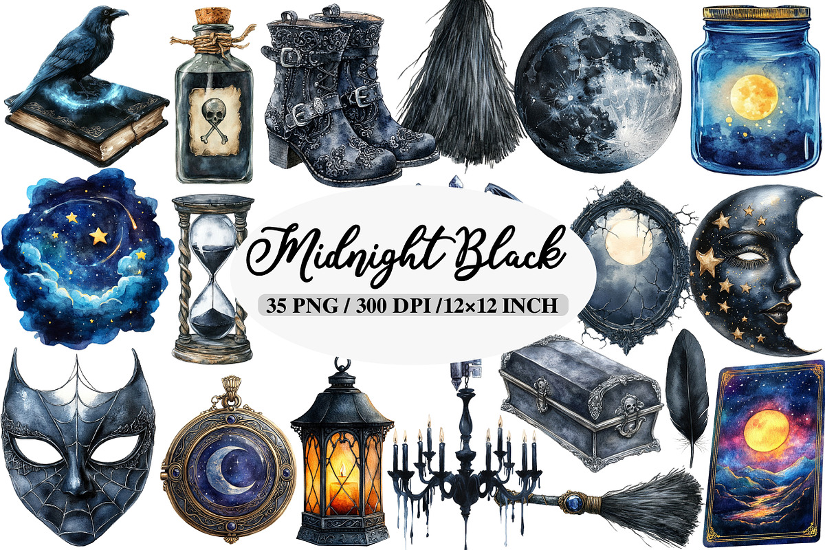 Midnight Black Halloween Clipart, an Illustration by Daily.Designs (Photo 1 of 5)