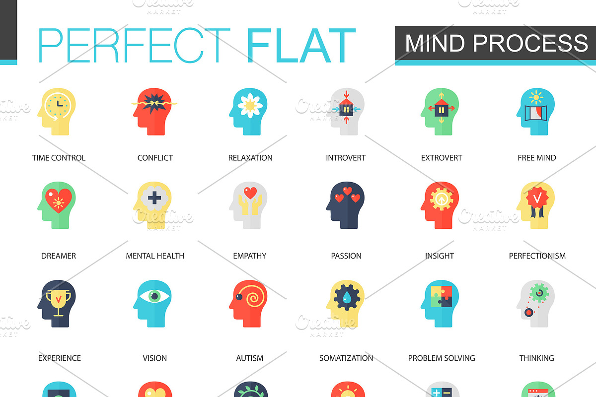 Brain and Mind process icons., an Outline Icon by Lemberg Vector