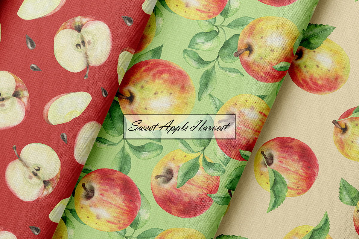 Watercolor Apple Seamless Patterns, a Food Illustration by OlDm_Shop (Photo 5 of 10)