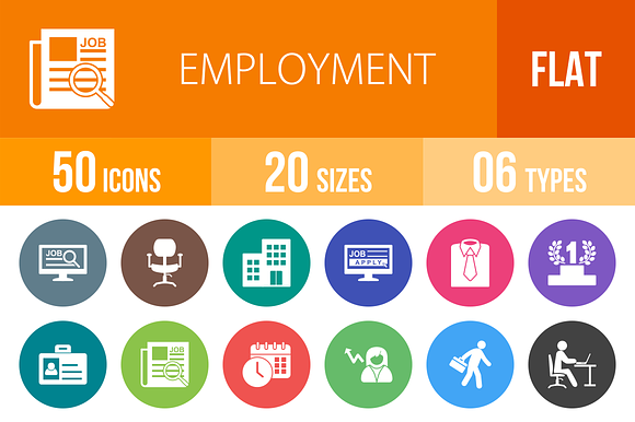 50 Employment Flat Round Icons