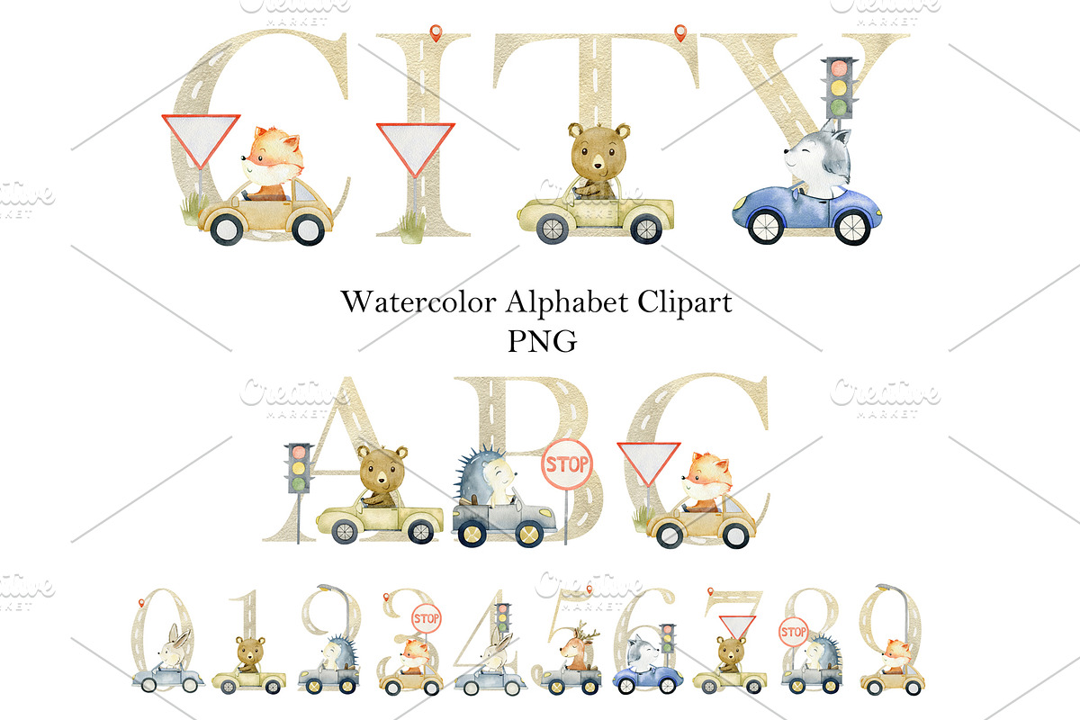 Alphabet with animals in the cars., an Animal Illustration by TaPilipa (Photo 1 of 4)