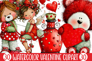 Watercolor Valentine Clipart, an Illustration by Designking