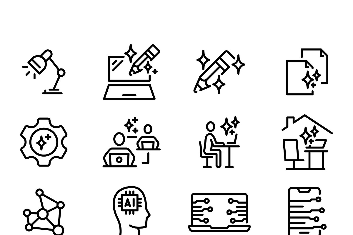 140 Artificial Intelligence Icons,AI, an Outline Icon by MarkoBabii (Photo 2 of 4)
