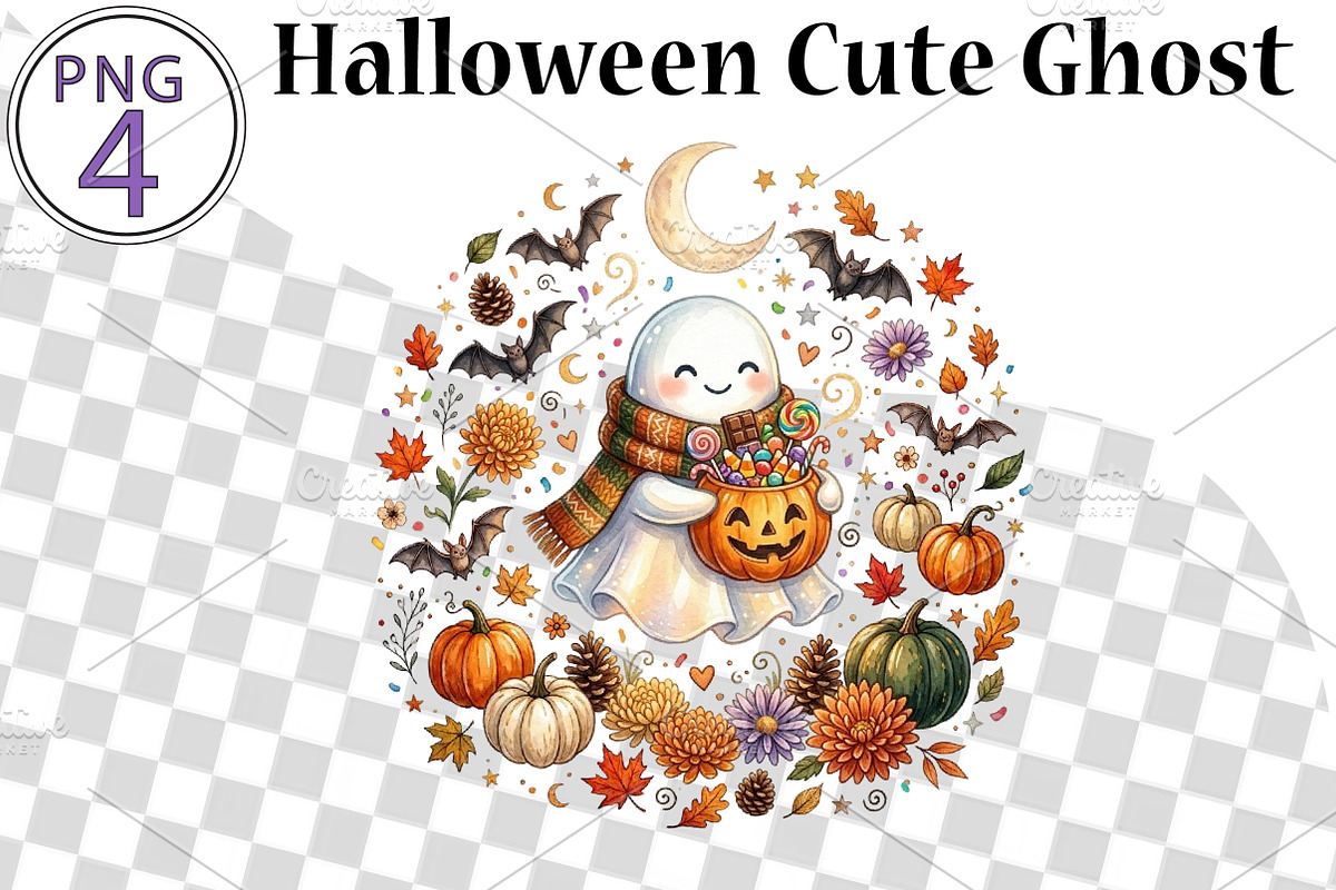 Halloween Cute Ghost, a Seasonal Illustration by CreationArt (Photo 1 of 3)