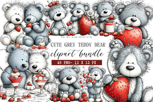 cute grey teddy bear Clipart, an Illustration by DreamArtGraphic