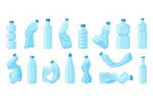 Cartoon crumpled bottles. Plastic, an Illustration by Valerie Bodnar