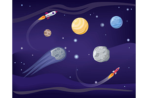 Planets And Rockets Poster Set Vector Illustration