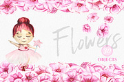 Little girls and pink flowers, a Decorative Illustration by Luba Vega (Thumbnail 2 of 7)