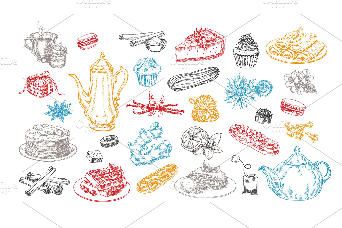 Tea and desserts set, a Graphic by Evgeniia Lanskikh (Photo 3 of 10)