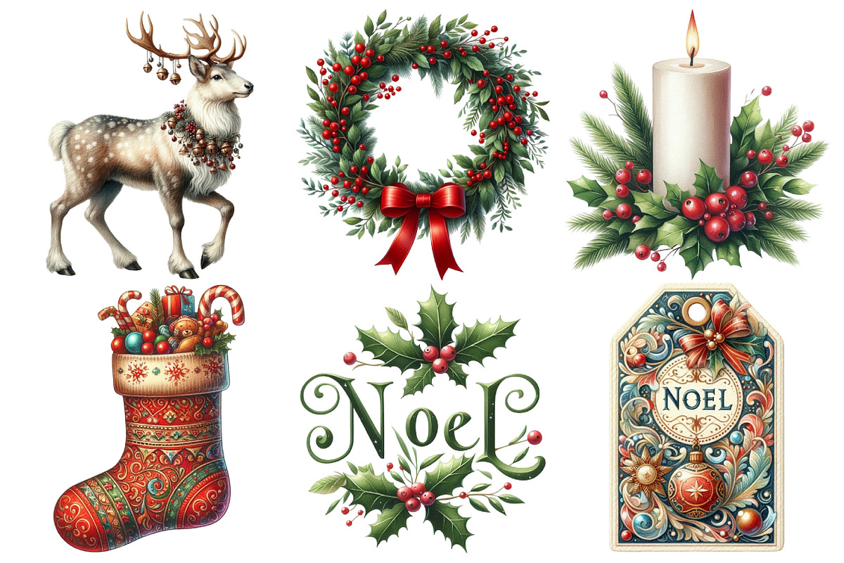 Vintage Noel Retro Christmas Clipart, an Illustration by Pixels.Craft (Photo 2 of 7)