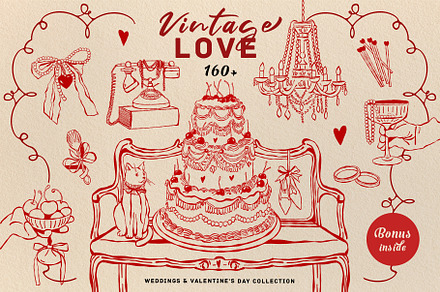 Vintage Wedding & Valentines Day Set, an Object Graphic by VerAna
