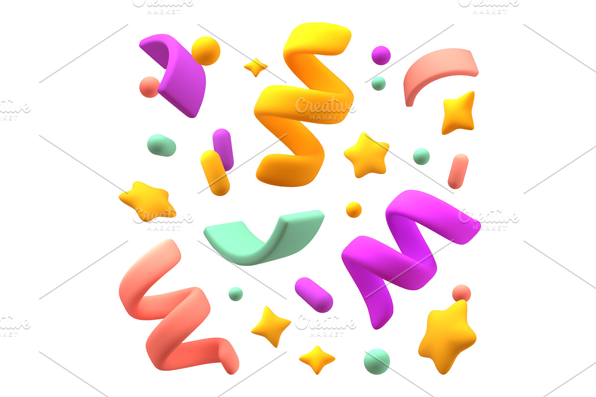 Cartoon 3d confetti. Birthday party, an Object Illustration by YummyBuum