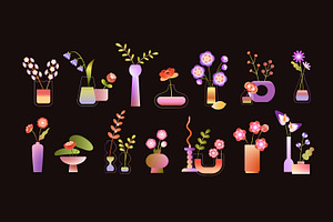 Vases with flowers set, backgrounds, a Decorative Illustration by PaperTrident