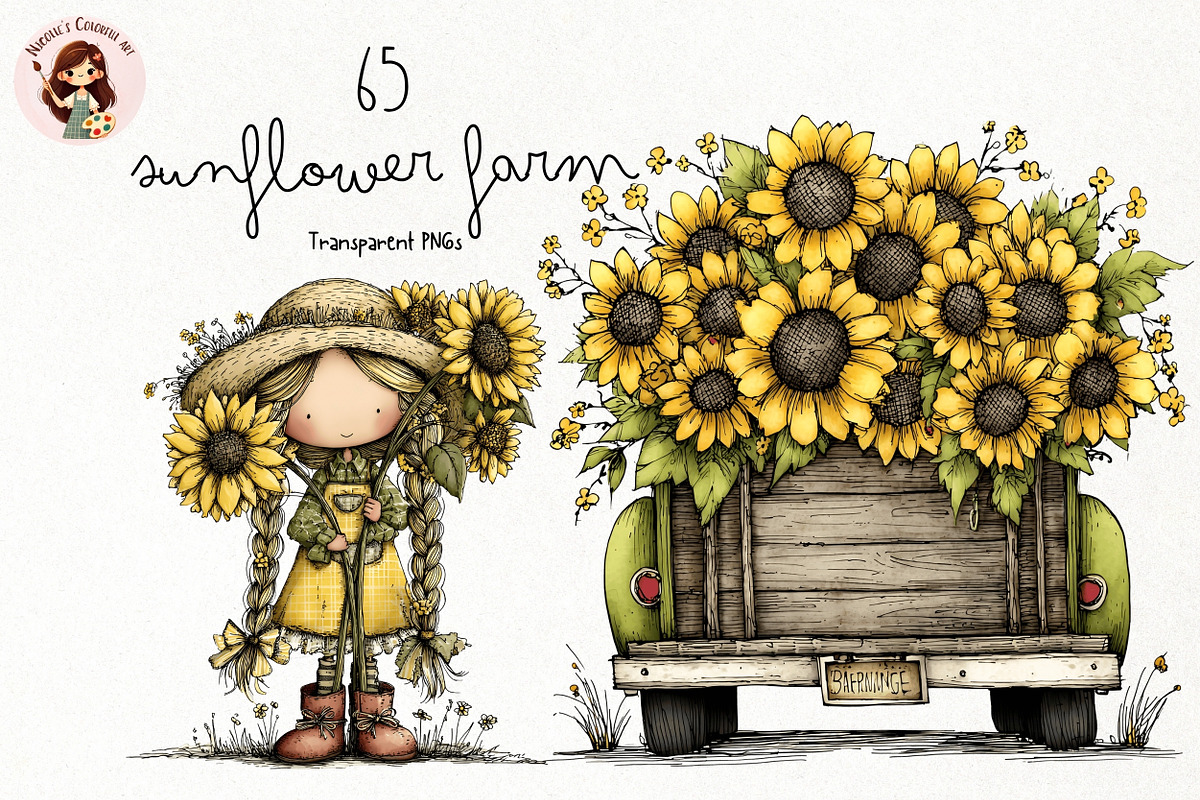 Sunflower Farm PNG Clipart Bundle, a Seasonal Illustration by Nicolle's Colorful Art (Photo 1 of 5)