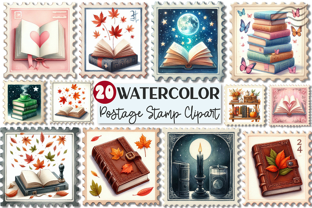 Reading Books Postage Stamp Clipart, an Illustration by Rose Art (Photo 1 of 4)