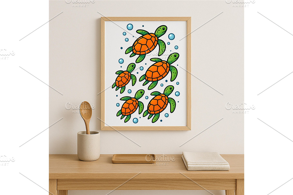 Sea Turtle Cute Ocean Illustration, a Background Graphic by LaseredNinja (Photo 3 of 7)
