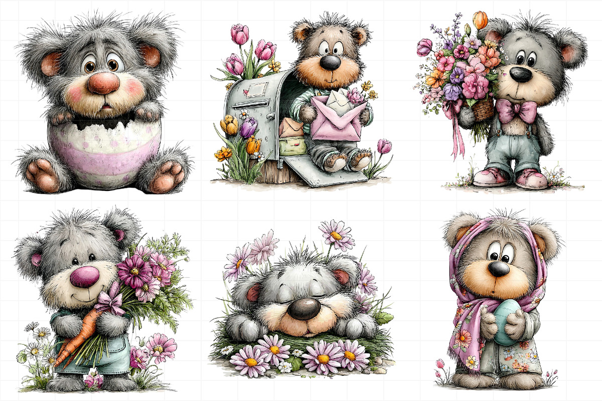 Spring Teddy Bear Clipart Set Bundle, an Illustration by Daily.Designs (Photo 4 of 8)