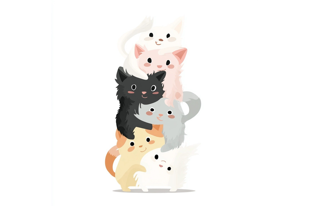 Prompt Cuddle Cats Clipart, a Decorative Illustration by Creative design (Photo 2 of 7)