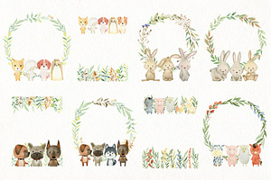 48 Watercolor Frames With Animals.