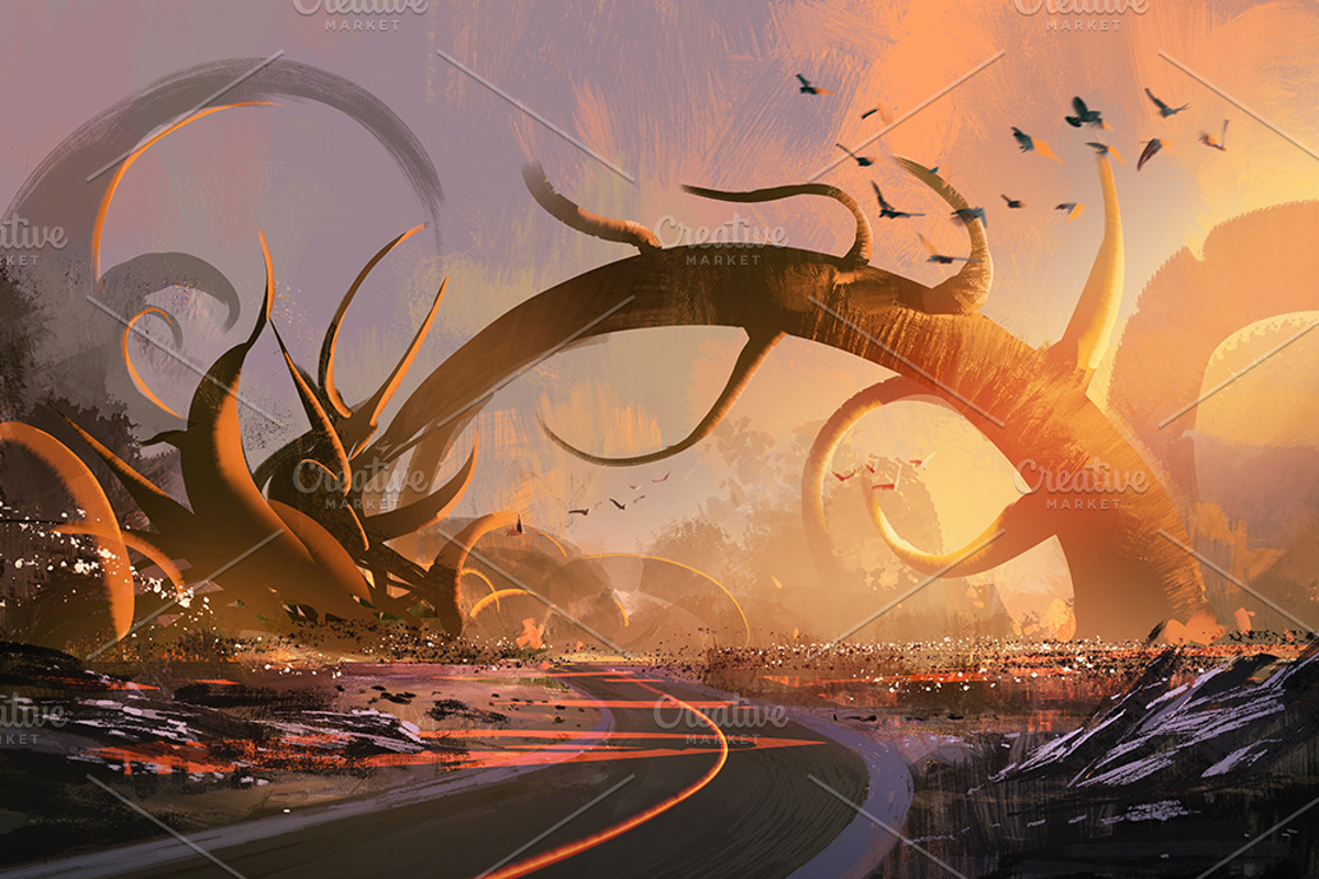 fantasy landscape, a Texture Illustration by Grandfailure