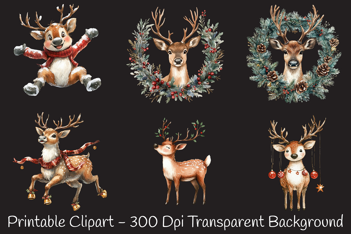 Quirky Christmas Reindeer Clip Arts, an Illustration by RobertsArt (Photo 5 of 7)
