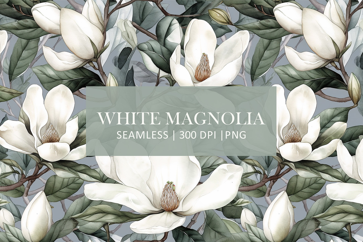 WHITE MAGNOLIA Seamless Pattern 02, a Pattern Graphic by AYAKA Studio Co. (Photo 1 of 8)