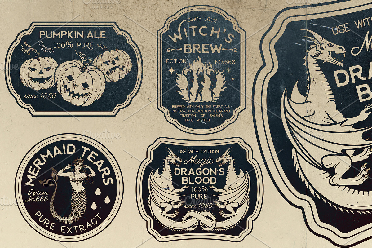 Halloween Bottle Labels, a Food Illustration by Moloko88 (Photo 3 of 7)