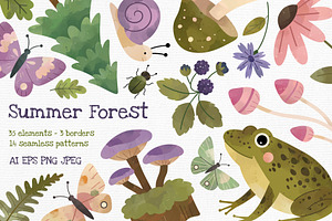 Summer Woodland Watercolor Clipart