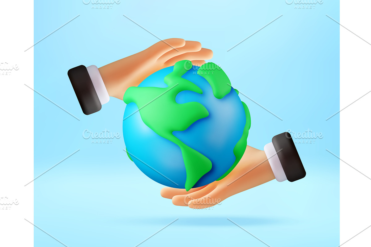 3D Businessman hands holding planet, a Person Illustration by Abscent