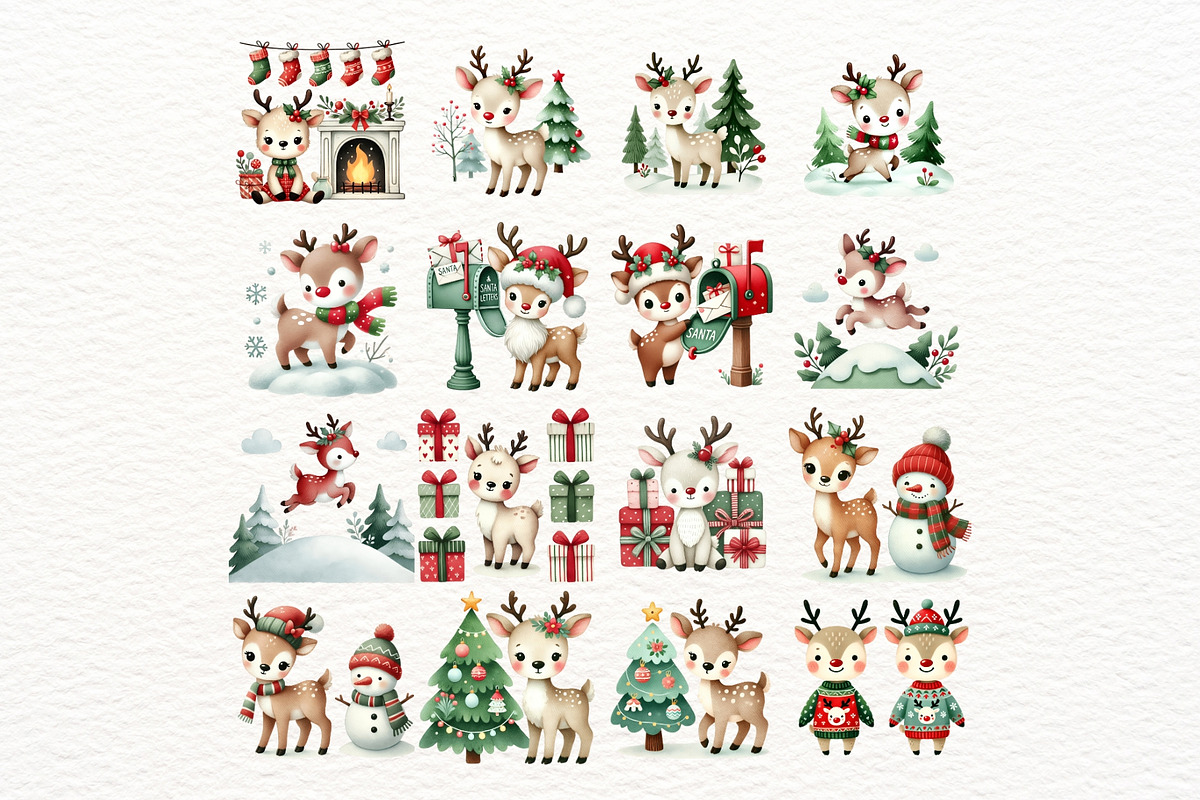 Christmas Reindeer Clipart Set, an Animal Illustration by Nicolle's Colorful Art (Photo 10 of 10)