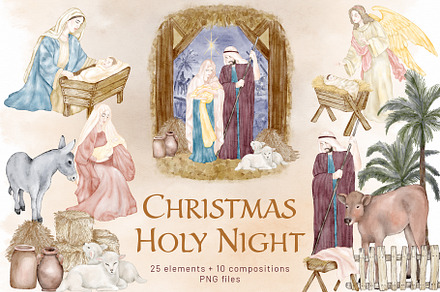 Christmas Holy Night Nativity Scene, an Illustration by PawGraphic