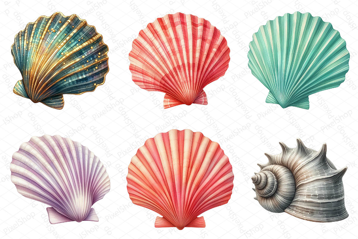 Watercolor Seashells Clipart, an Illustration by DreamPrint404 (Photo 4 of 6)