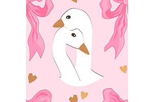 Bows and Goose in love cute seamless, an Animal Illustration by Toltemara