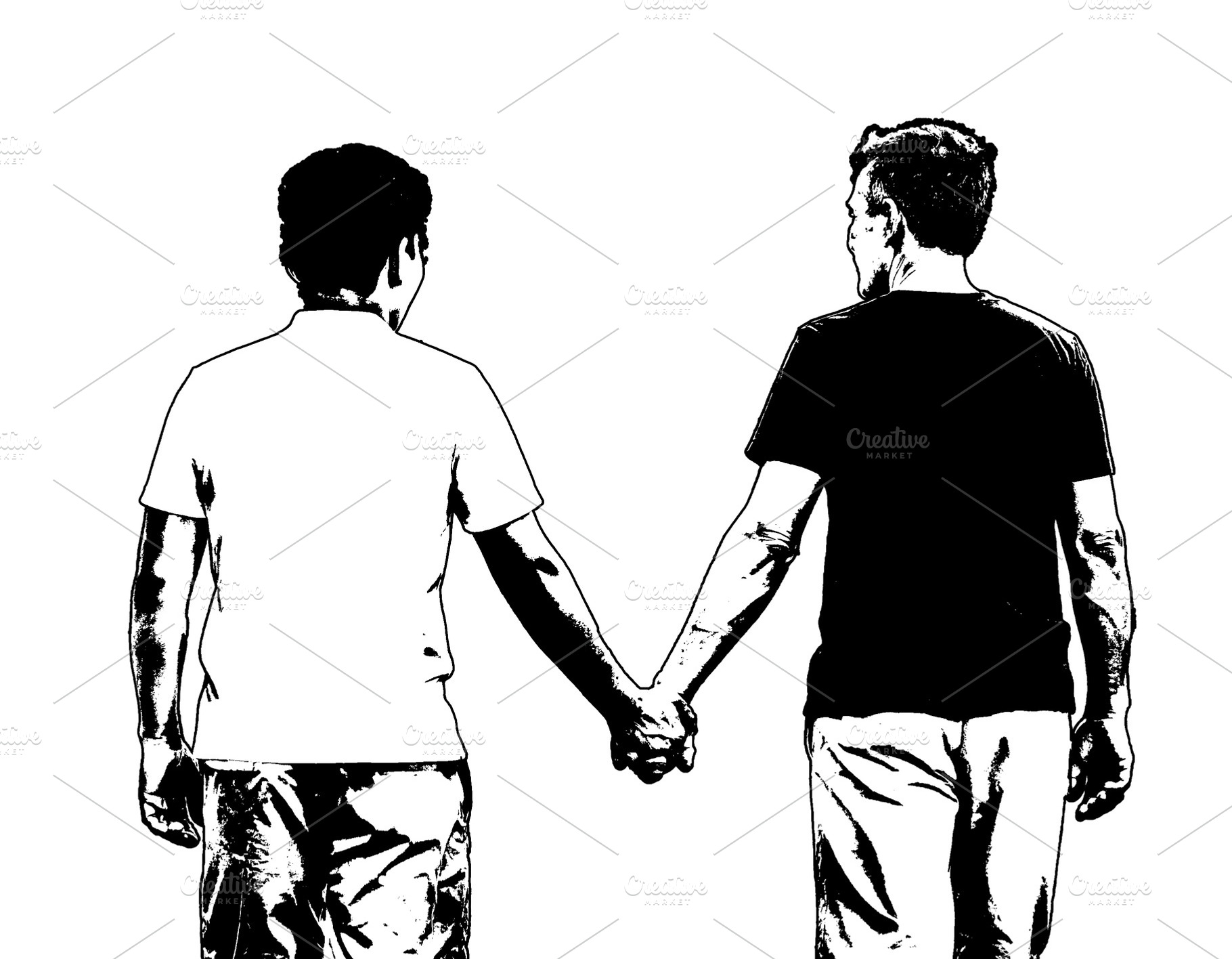 Back view of two men holding hands outdoors, a Person Photo by DanFLCreativo