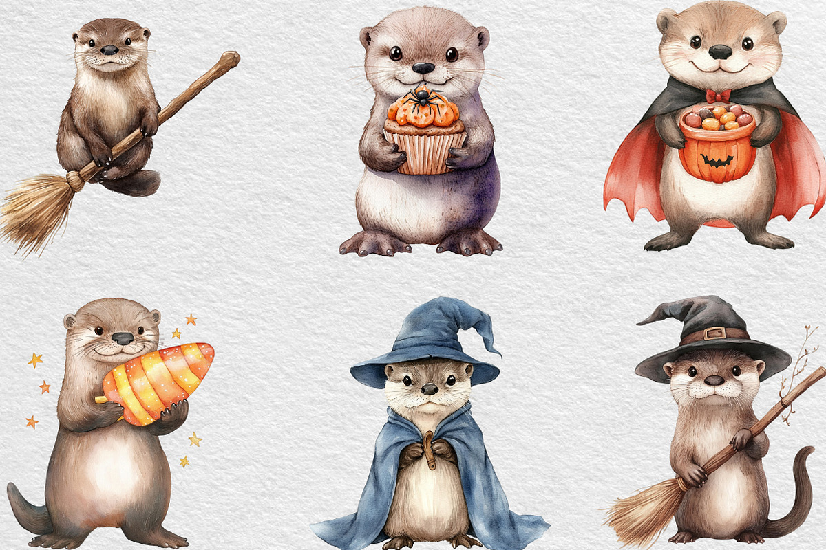 Halloween Cute Otter Clipart, an Illustration by Black Bird Studio (Photo 4 of 6)