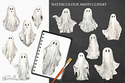 Watercolor Halloween Ghosts Clipart, an Object Graphic by Bloomella (Thumbnail 3 of 3)