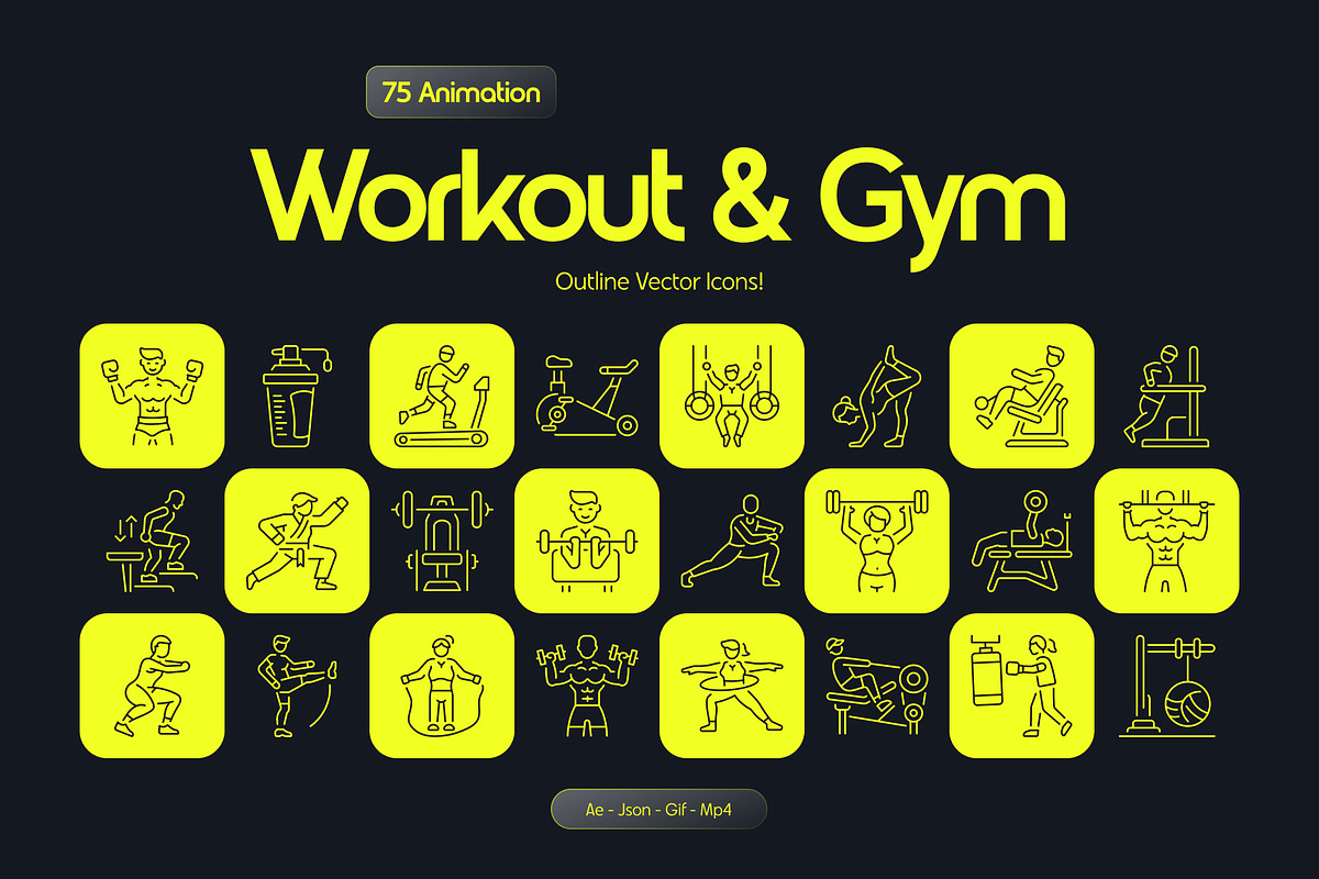 Animated Workout and Gym Icon Set, an Outline Icon by Prosymbols (Photo 1 of 5)