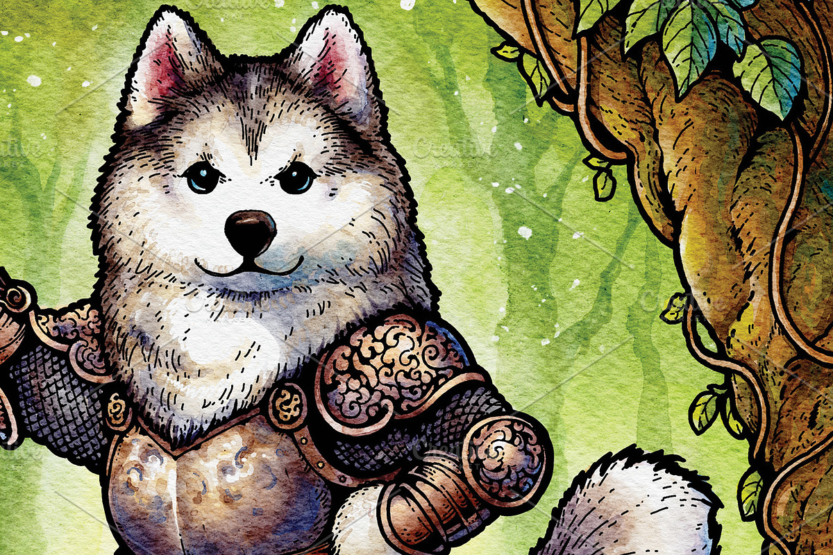 Watercolor Fantasy Creature, Husky, an Illustration by NStudio (Photo 2 of 7)