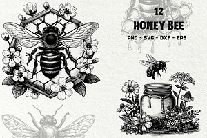 Vintage Honey Bee Illustrations, a Food Illustration by DENIDigitalArtSudio