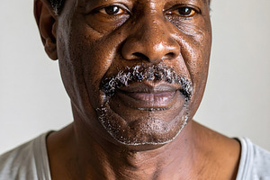 Elderly senior man looking forward with calm expression, a Person Photo by GoodGoods